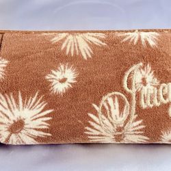 RARE VTG Juicy Couture Wallet Y2K Coffee Velour White Sunburst Flower Zip Around