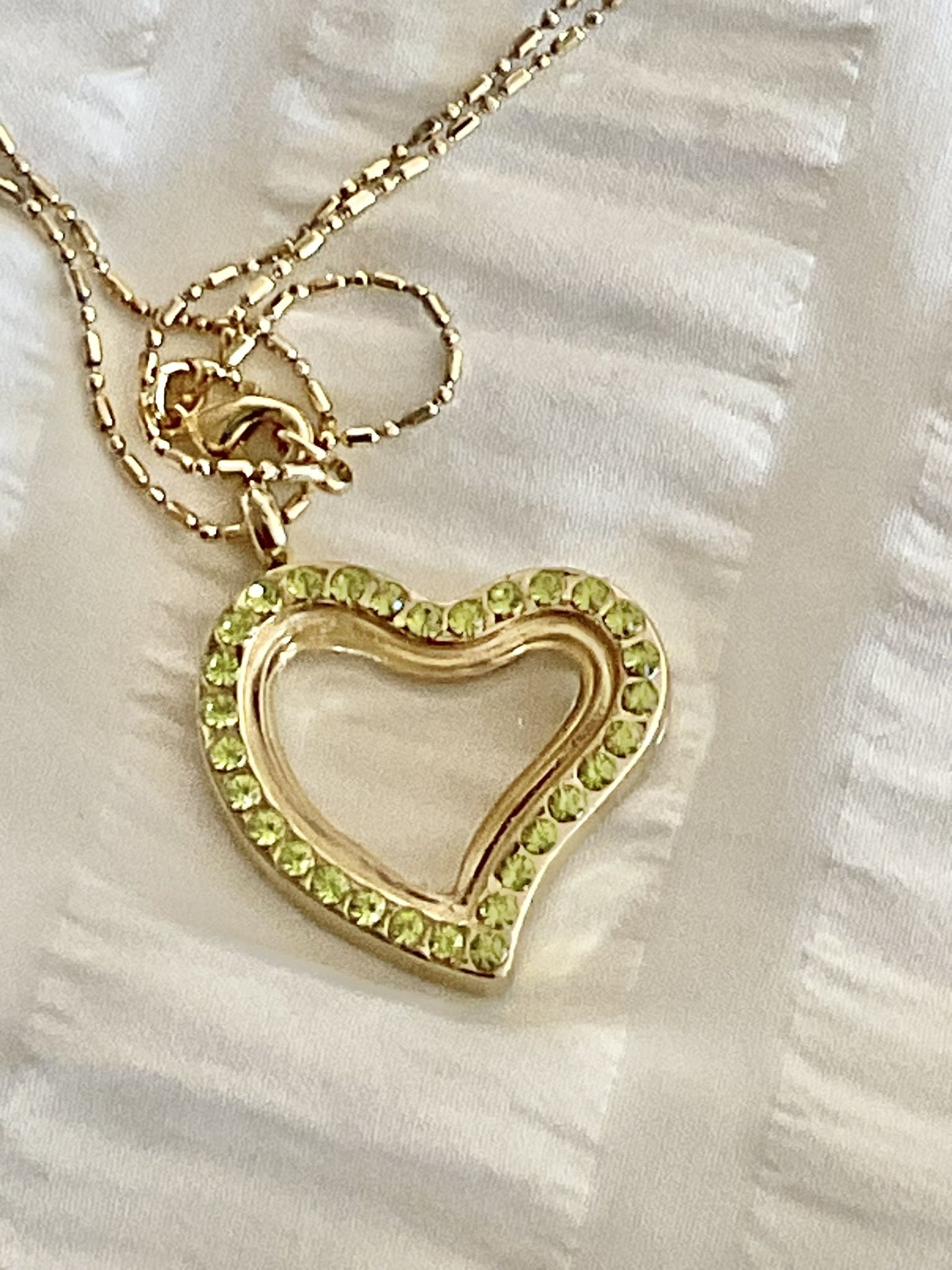New Heart Locket Necklace-Costume Jewelry, Lime Green