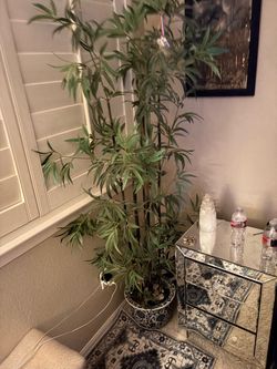 Large Artificial Bamboo Tree in Blue and White Pot