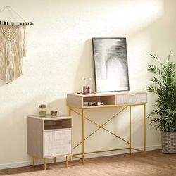 Console Table with Drawers, Linen Accent Sofa Table Entryway Table with Storage Shelf for Entryway, Hallway, Living Room