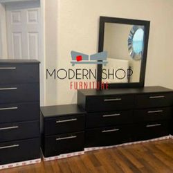 Dresser with Mirror,Chest And Two Nightstands 