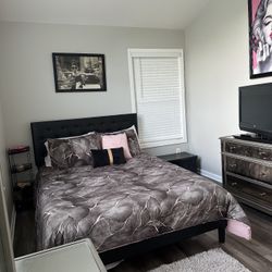 Black Queen Bed frame And Mattress 