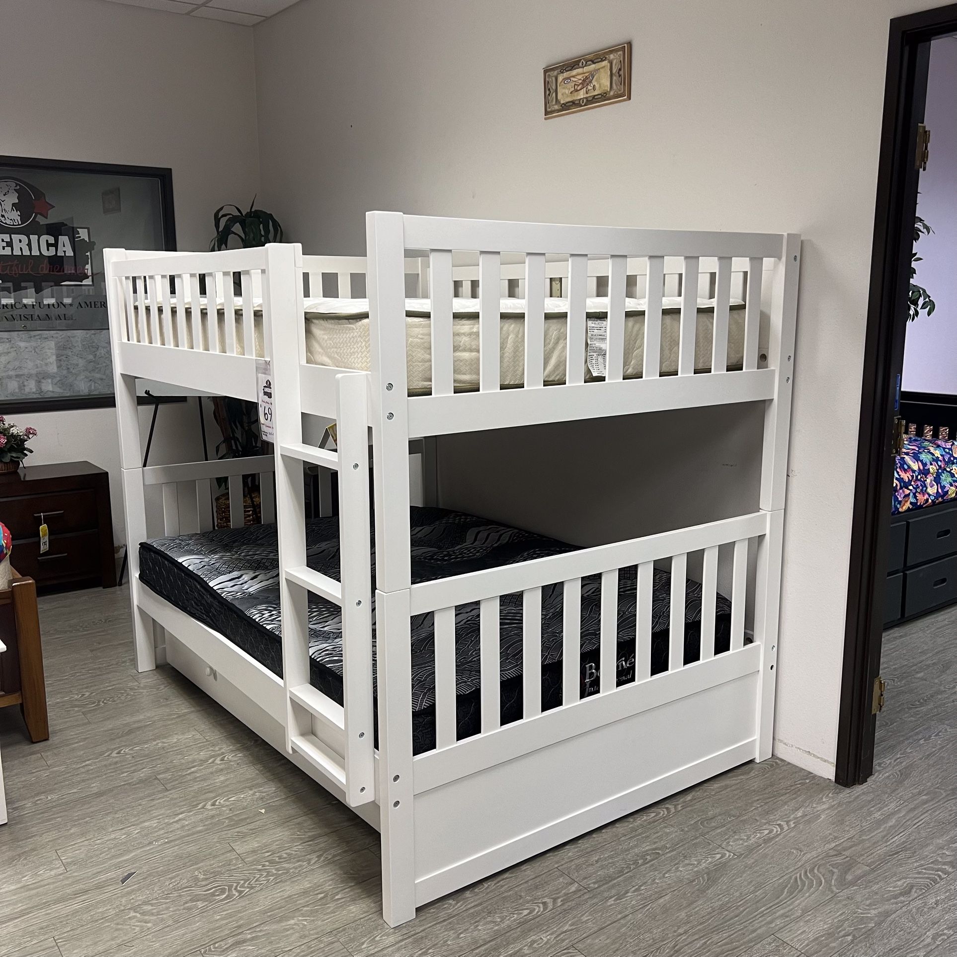 White Solid Wood Full Over Full Bunk Bed