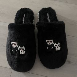 KARL LAGERFELD INDOOR FAUX FUR WOMEN SLIPPERS SIZE: 6, 7, 8, 9