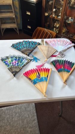6 Hand held collectible fans older