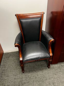 2 Traditional Executive Leather & Wood Office Chairs – $100 OBO