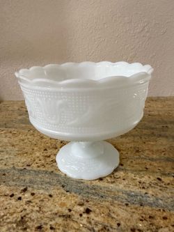 White Milk Glass Pedestal Bowl | Vintage Style Centerpiece | 7” Decorative Compote
