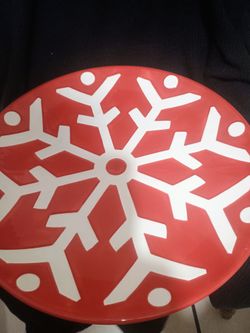 Red Ceramic Snowflake Holiday Plate