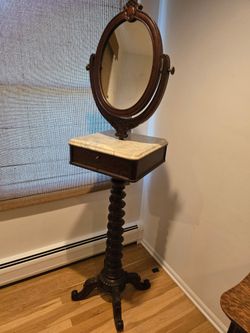 Antique Victorian Walnut Shaving Stand – Marble Top & Barley Twist Column