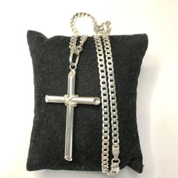 925 Sterling Silver Cross Pendant Necklace size 22”
