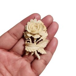 Vintage 1940s Germany Carved Bone Rose Pin