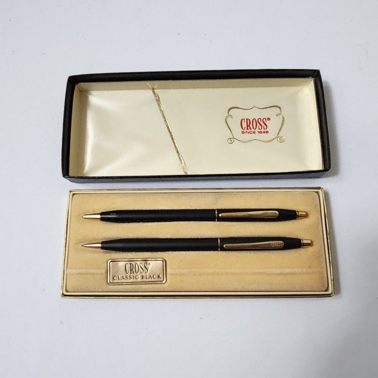 Vintage Cross Classic Black/Gold Ball Pen and Pencil Set
