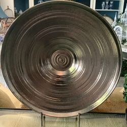 Tom Wallick Signed #521 CHRISTALINE POTTERY ON WROUGHT IRON STAND 22 1/2” 