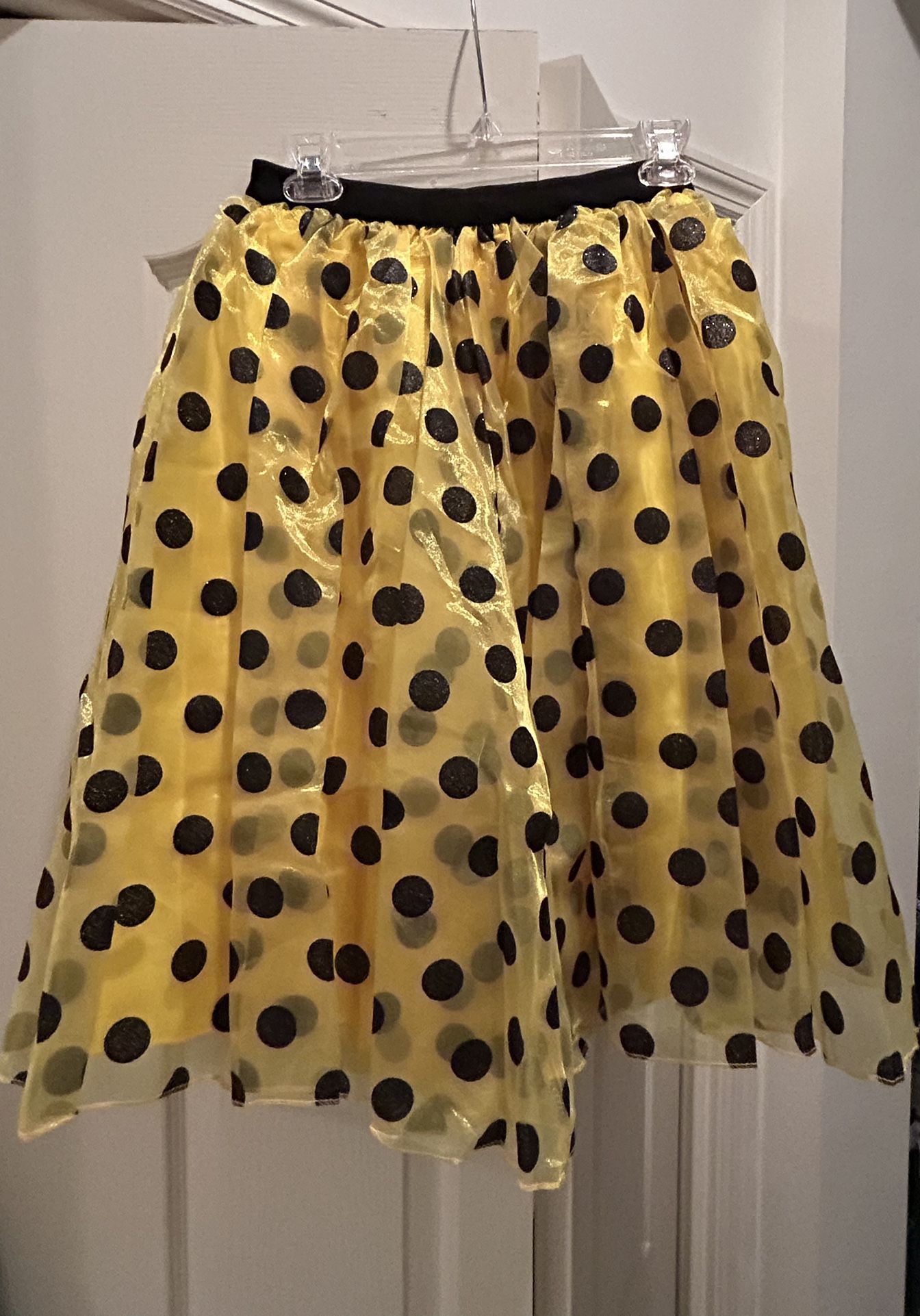 Yellow Black Polka Dot Tulle Skirt