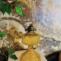 Rare Vintage 1955 P&A Risdon Yellow Amber Glass Oil Lamp Base and Hurricane Shade Retro Home