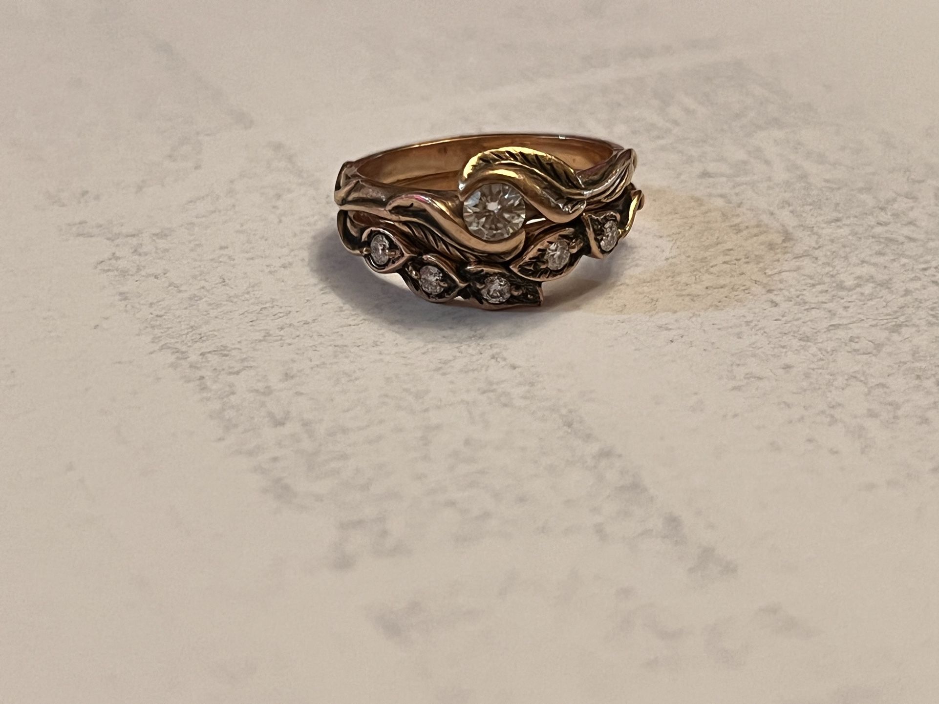 Beautiful Handmade Engagement/Wedding Ring Set. Rose Gold And Moissanite Size 6 1/2