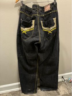 Project X Y2K Vintage Baggy Black Denim Jeans with Yellow Stitching
