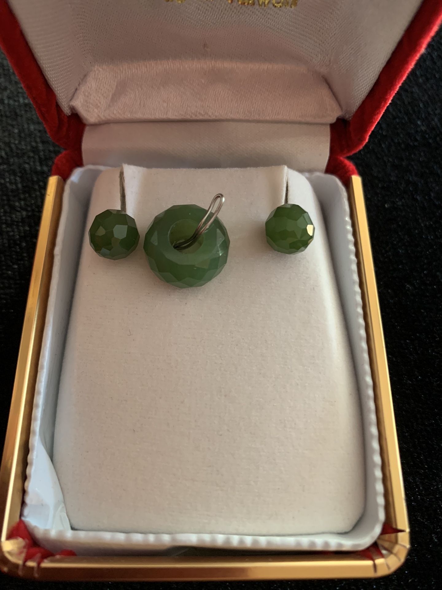 Vintage Faceted Pierced Jade & 14k Earrings & Charm