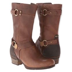 MERRELL Womens Oak Brown Leather Shiloh Peak Harness Mid Calf Riding Boots