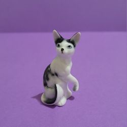 Lefton Miniature Bone China Black and White Cat Figurine 2" Tall.