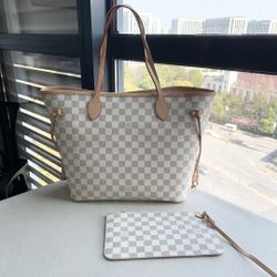 LV White Chessboard Never Full Bag