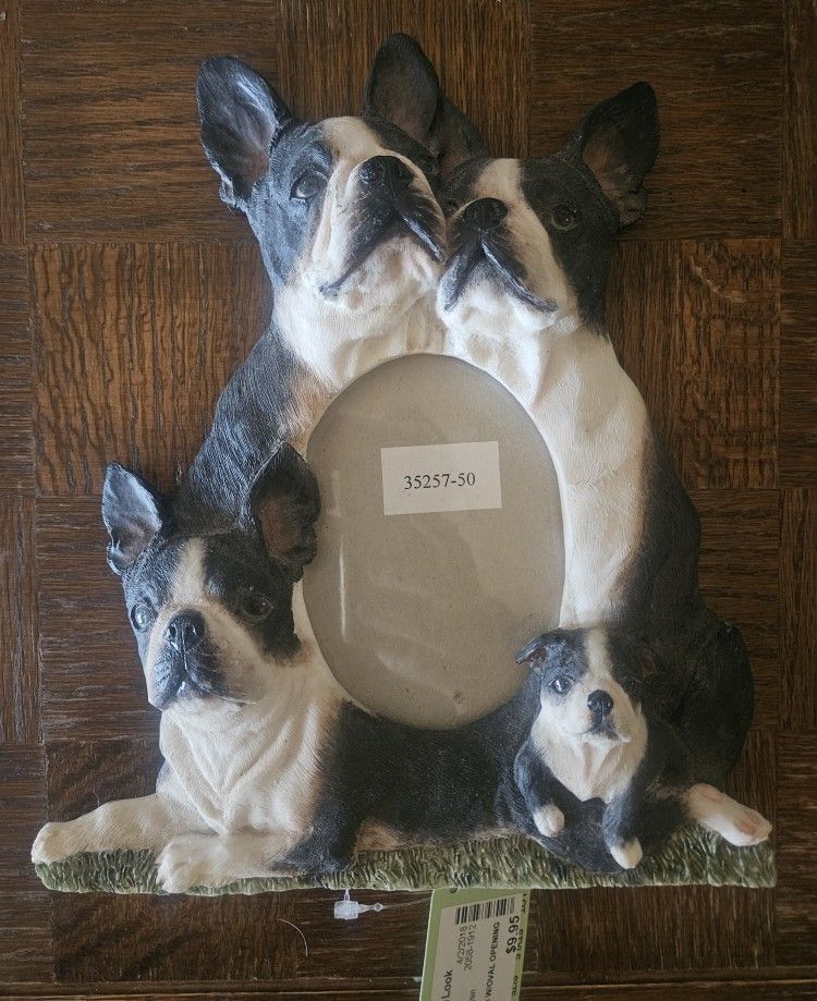 Boston Terrier Free Standing Picture Frame - Black and White