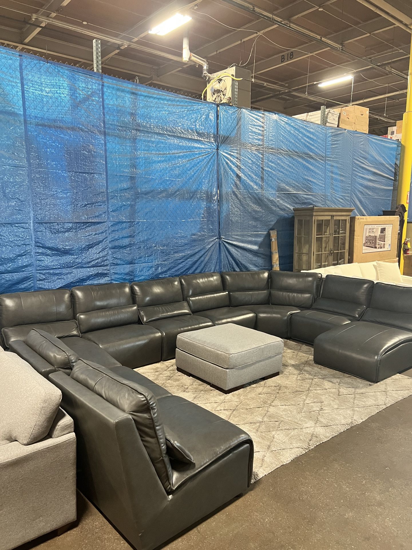 9 Piece Leather Recliner Sectional 
