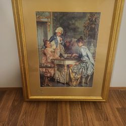 Women Playing Chess 23" x 19" Victorian Style Framed Print Picture Wall Art - Like-New