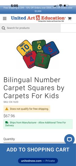 Bilingual number carpet squares for kids