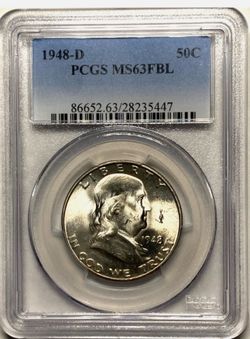 1948-D U.S. FRANKLIN SILVER HALF DOLLAR 50c COIN (PCGS-Graded MS63)
