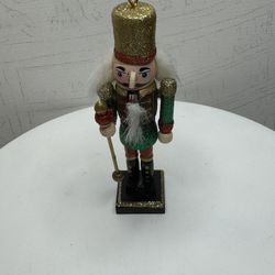 Vintage Hand Crafted Hand Painted Wood Wooden Nutcracker Ornament 5 1/4" Tall