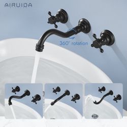 Widespread Wall Mount Bathroom Sink Faucet gold Bronze, and blackA3