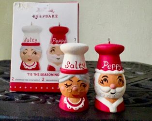 Hallmark keepsake  'TIS The SEASONING! #2 Salty Peppy Santa Mrs Claus Set 2 Ornaments 2015
