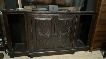Dark Wood TV Stand with Cabinet Doors