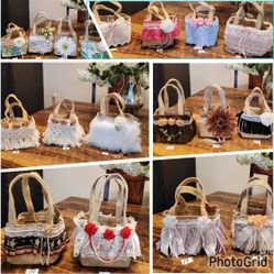 Rustic Burlap Baskets/purses For Toddler Girls 