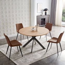 46.4" Round Dining Table Set, Mid Century Modern Round Dining Table for 4-6 Person, w/Steel Legs, Coffee Table for Kitchen Dining Room, Office, Save S