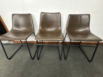 Set of 3 Modern Dining Chairs – Faux Leather w/ Metal Base