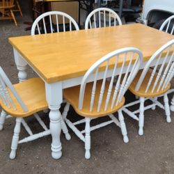 White Farmhouse Dining Table And 6 Chairs Solid Oak/ Rustic/ Country/ Set / Real Wood 