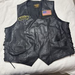 Black Leather Biker Vest 