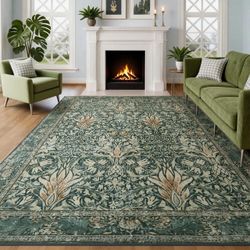 5x7 Soft Non-Slip Machine Washable Vintage Floral Area Rug, Green Multi, NEW. $45 ea or 2/$80