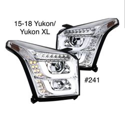 2015 To 2018 GMC Yukon / Yukon XL LED Dual Halo Projector Headlights - Chrome (FOR THE PAIR)