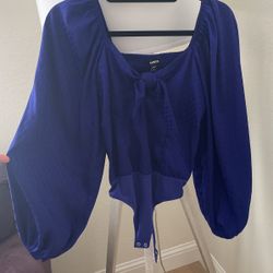 Dressy Royal Blue Bodysuit Size Medium 