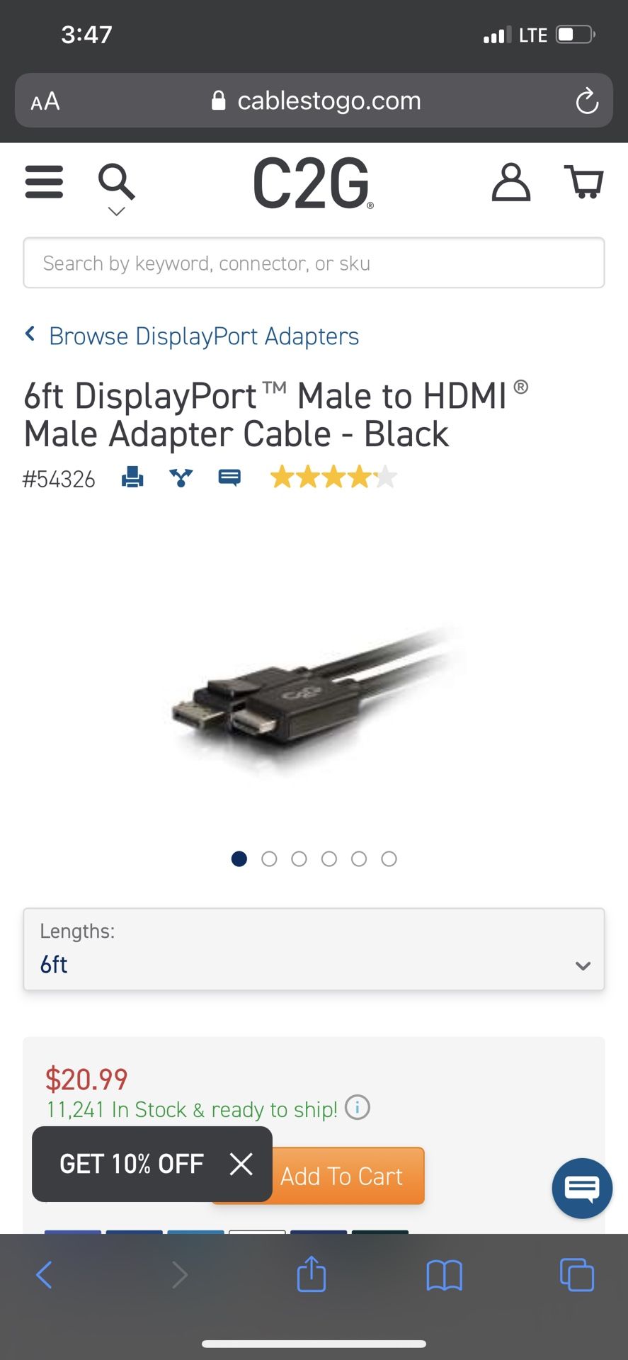 DisplayPort male to hdmi male adapter 6ft