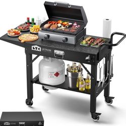 Leteuke Grill Cart for Blackstone Griddle, Portable Outdoor Grill Table, Foldable Cart Table with Wheels for Ninja, Griddle Stand Fit 17 Inch Or 22 In