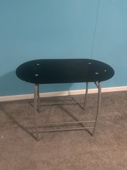 Black Glass Top Desk with Silver Metal Legs