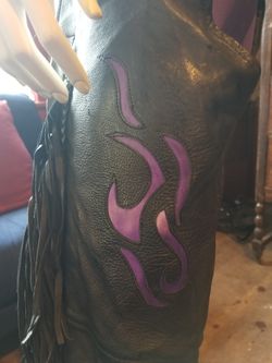 Leather chaps w purple inlay