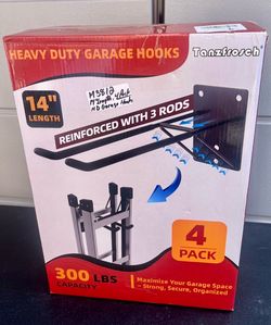 Tanzfrosch 14" Large Garage Hooks with 3 Support Rods, Heavy Duty Steel Garage Storage Wall Hooks for Garden Tool Organizer, Shed Oraanizer ladder Hoo