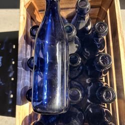 Blue Glass Bottles 28 Pcs