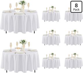 8 Pack Round Tablecloths (White, 84 Inch) -NEW (2291/2)