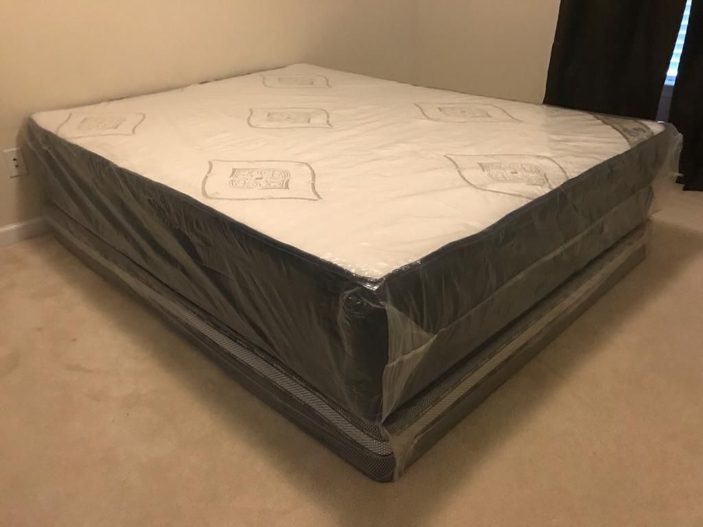 Brand New Queen Double Sided Pillowtop Mattress with Box Spring and Free Local Delivery